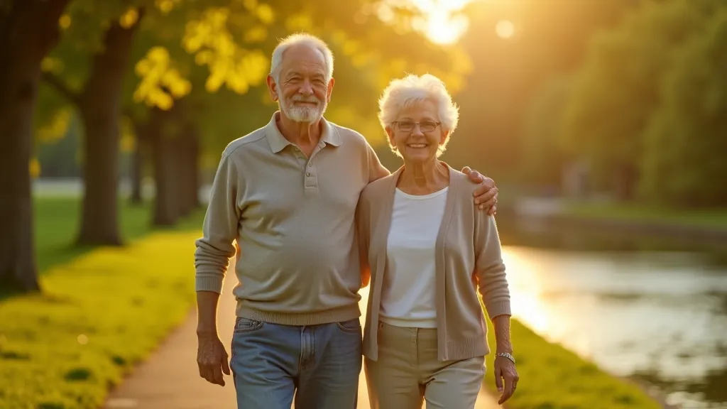 Seniori pastaigājas pa Valmieras parku takai ar ūdenskremi fonā, saulē